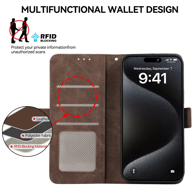 For Samsung Galaxy S24 Ultra 5G ABEEL Frosted Magnetic RFID Leather Phone Case(Brown)