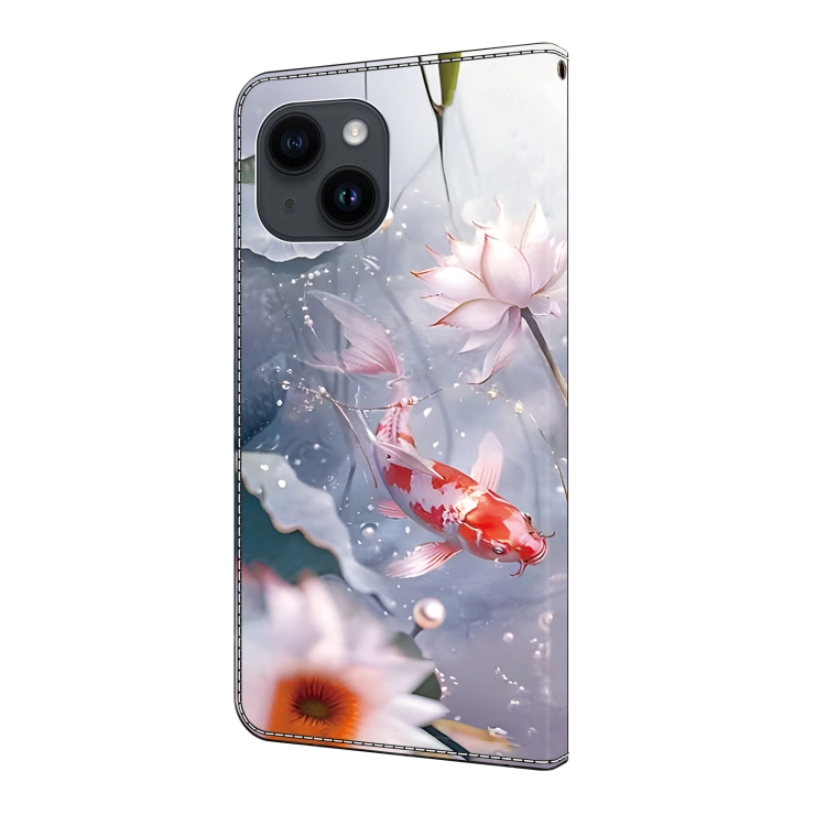 For iPhone 14 Plus/15 Plus Crystal Painted Leather Phone case(Koi)