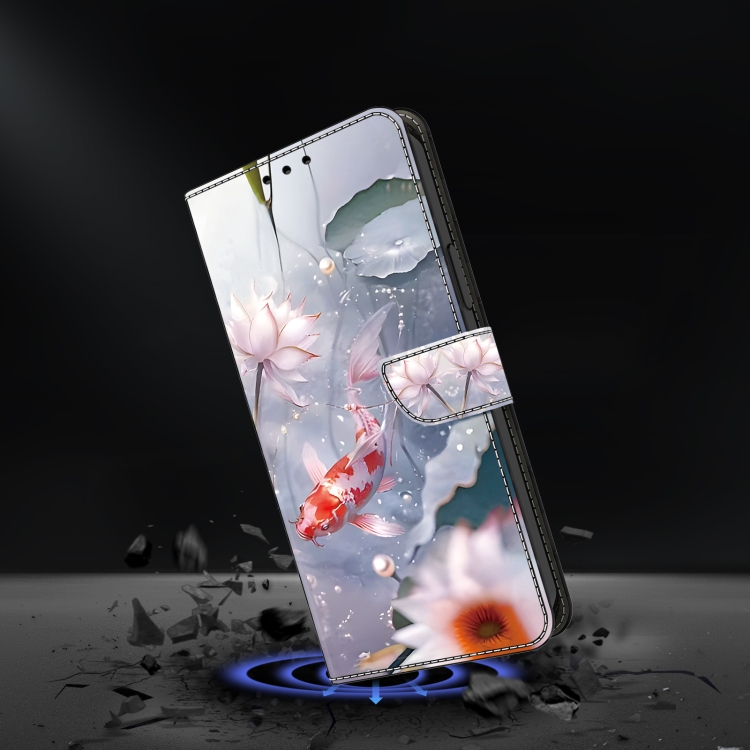 For iPhone 14 Plus/15 Plus Crystal Painted Leather Phone case(Koi)