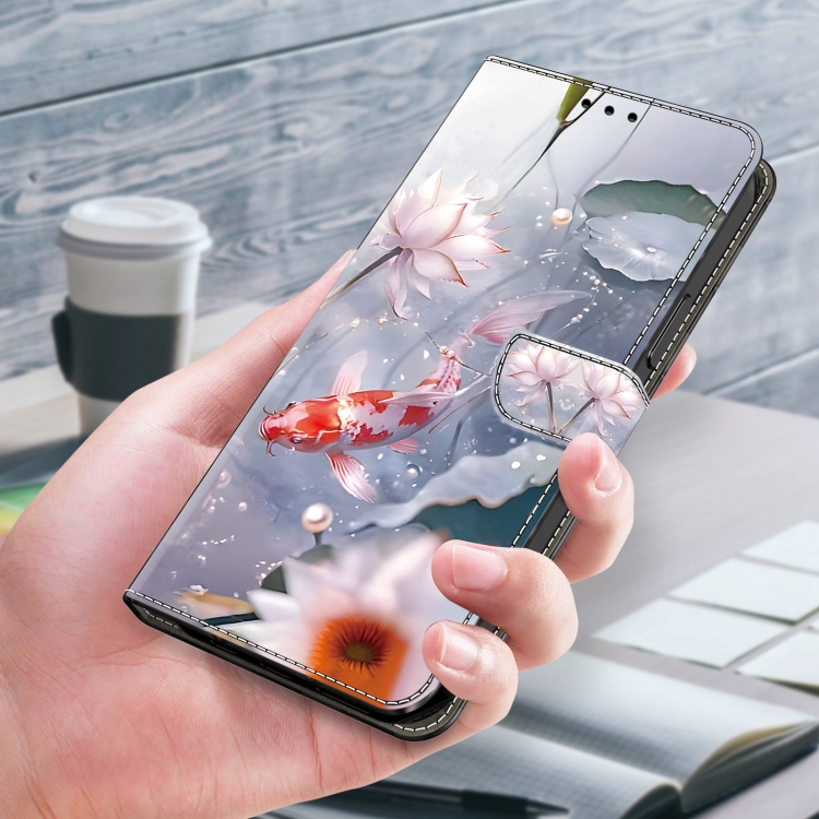 For iPhone 14 Plus/15 Plus Crystal Painted Leather Phone case(Koi)
