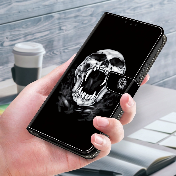 For iPhone 12 Pro Max/13 Pro Max Crystal Painted Leather Phone case(Skull)