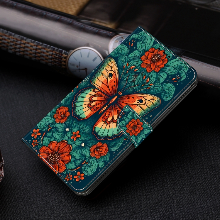 For Samsung Galaxy S22 5G Crystal Painted Leather Phone case(Flower Butterfly) For Samsung Galaxy S22 5G Crystal Painted Leather Phone case(Flower Butterfly)