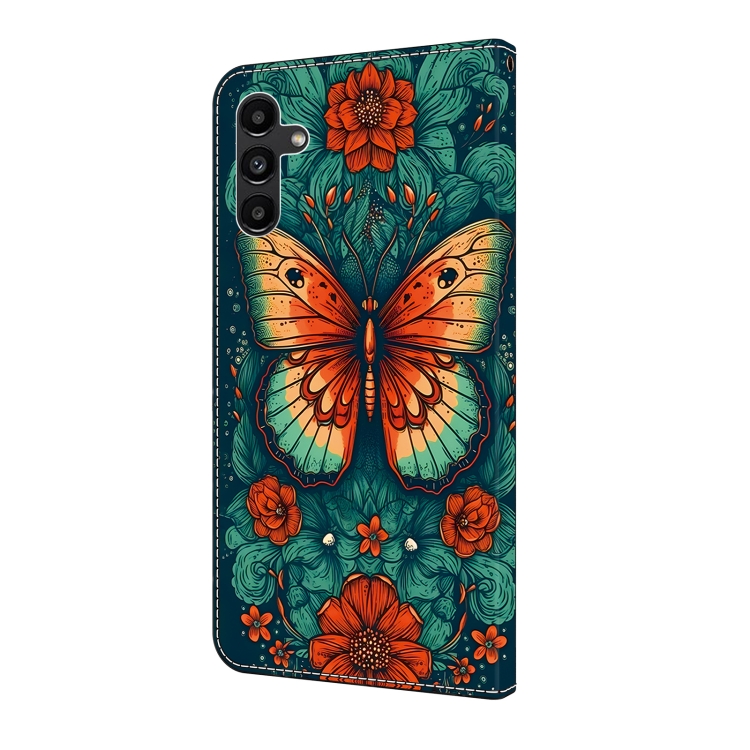For Samsung Galaxy S22 5G Crystal Painted Leather Phone case(Flower Butterfly) For Samsung Galaxy S22 5G Crystal Painted Leather Phone case(Flower Butterfly)