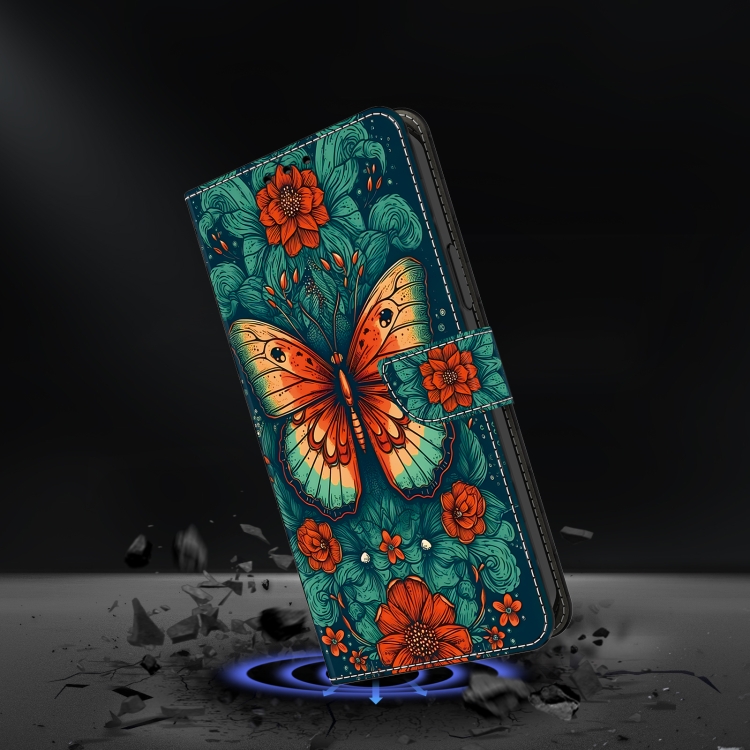 For Samsung Galaxy S22 5G Crystal Painted Leather Phone case(Flower Butterfly) For Samsung Galaxy S22 5G Crystal Painted Leather Phone case(Flower Butterfly)