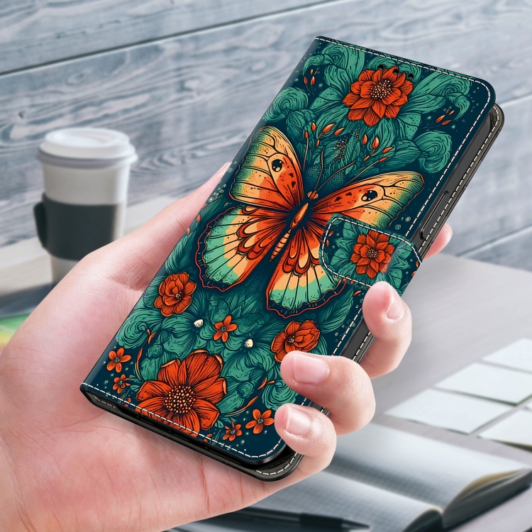 For Samsung Galaxy S22 5G Crystal Painted Leather Phone case(Flower Butterfly) For Samsung Galaxy S22 5G Crystal Painted Leather Phone case(Flower Butterfly)