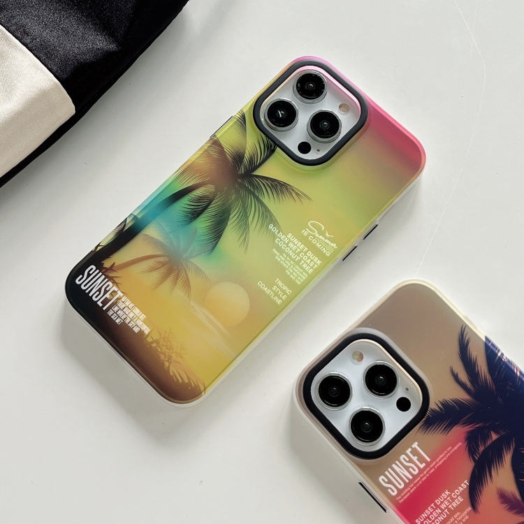 For iPhone 15 SUNSET Coconut Tree Dual-side Laminating Laser Phone Case(Yellow) For iPhone 15 SUNSET Coconut Tree Dual-side Laminating Laser Phone Case(Yellow)