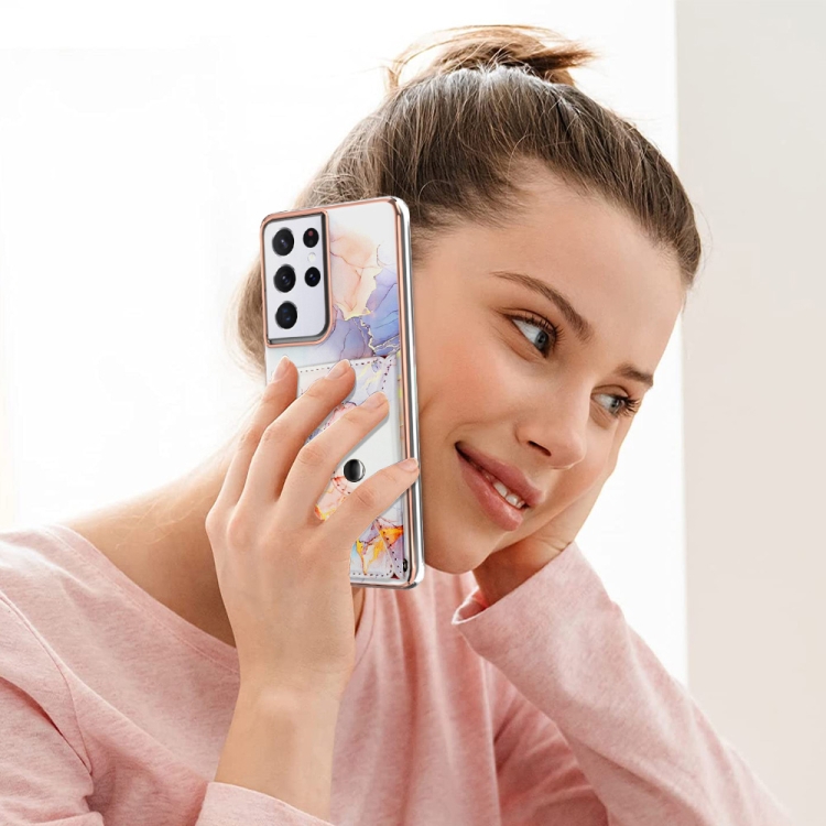 For Samsung Galaxy S21 Ultra 5G Marble Pattern IMD Card Slot Phone Case(Galaxy Marble White) For Samsung Galaxy S21 Ultra 5G Marble Pattern IMD Card Slot Phone Case(Galaxy Marble White)
