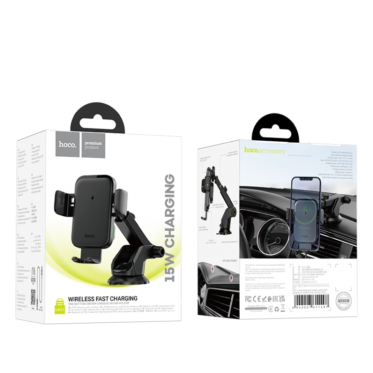 hoco HW11 Jenny Three-axis Linkage Wireless Fast Charging Car Center Console Holder(Black) hoco HW11 Jenny Three-axis Linkage Wireless Fast Charging Car Center Console Holder(Black)