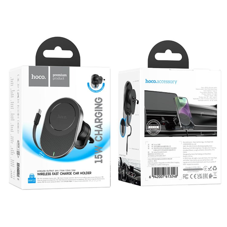 hoco HW12 Guardian Magnetic Wireless Fast Charging Car Air Outlet Holder(Black Grey) hoco HW12 Guardian Magnetic Wireless Fast Charging Car Air Outlet Holder(Black Grey)