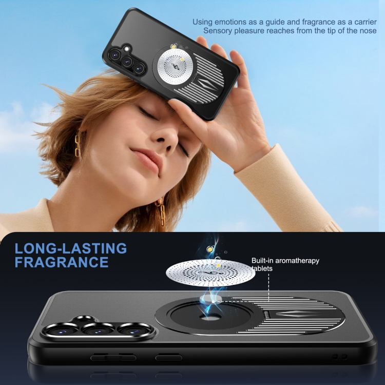 For Samsung Galaxy S23 FE 5G Heat Dissipation Aromatherapy MagSafe Holder Phone Case(Black)