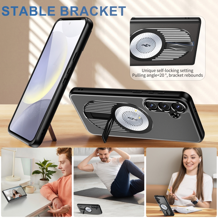 For Samsung Galaxy S23 FE 5G Heat Dissipation Aromatherapy MagSafe Holder Phone Case(Black)