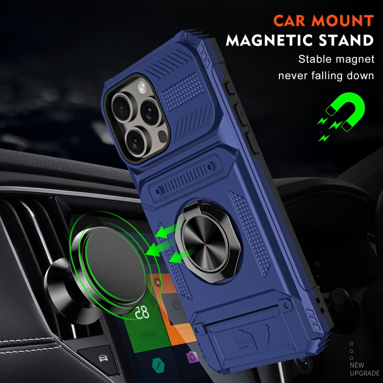 For iPhone 14 Pro TPU+PC Shockproof Card Phone Case with Metal Ring Holder(Blue) For iPhone 14 Pro TPU+PC Shockproof Card Phone Case with Metal Ring Holder(Blue)