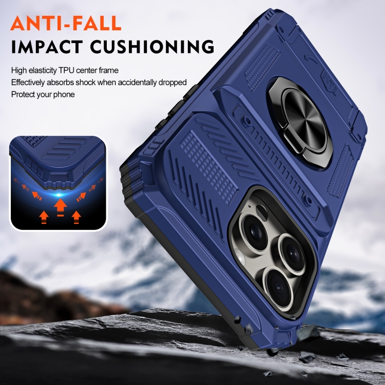 For iPhone 14 Pro TPU+PC Shockproof Card Phone Case with Metal Ring Holder(Blue) For iPhone 14 Pro TPU+PC Shockproof Card Phone Case with Metal Ring Holder(Blue)