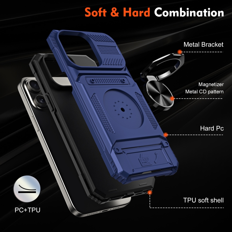 For iPhone 14 Pro TPU+PC Shockproof Card Phone Case with Metal Ring Holder(Blue) For iPhone 14 Pro TPU+PC Shockproof Card Phone Case with Metal Ring Holder(Blue)