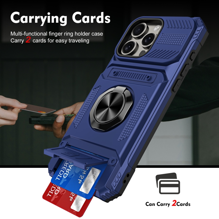 For iPhone 14 Pro TPU+PC Shockproof Card Phone Case with Metal Ring Holder(Blue) For iPhone 14 Pro TPU+PC Shockproof Card Phone Case with Metal Ring Holder(Blue)