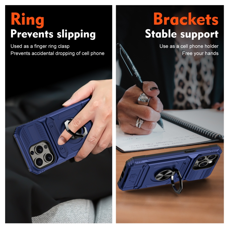 For iPhone 14 Pro TPU+PC Shockproof Card Phone Case with Metal Ring Holder(Blue) For iPhone 14 Pro TPU+PC Shockproof Card Phone Case with Metal Ring Holder(Blue)