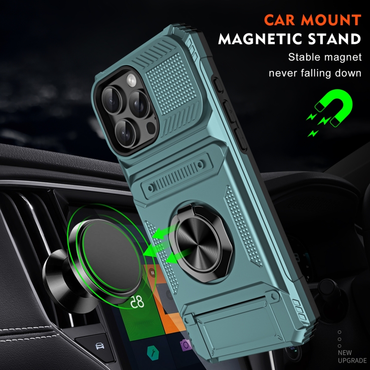 For iPhone 16 TPU+PC Shockproof Card Phone Case with Metal Ring Holder(Green) For iPhone 16 TPU+PC Shockproof Card Phone Case with Metal Ring Holder(Green)