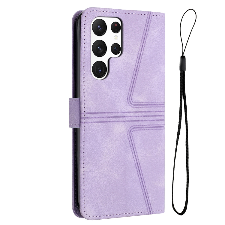 For Samsung Galaxy S23 Ultra 5G Triangle Solid Color Leather Phone Case(Purple) For Samsung Galaxy S23 Ultra 5G Triangle Solid Color Leather Phone Case(Purple)