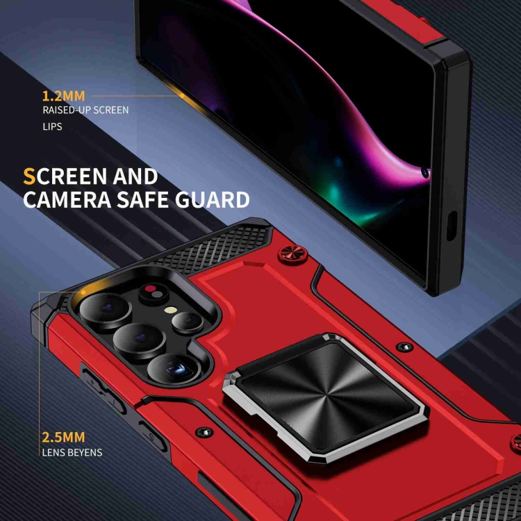 For Samsung Galaxy S24 Ultra 5G Shockproof Metal Holder Phone Case(Red) For Samsung Galaxy S24 Ultra 5G Shockproof Metal Holder Phone Case(Red)