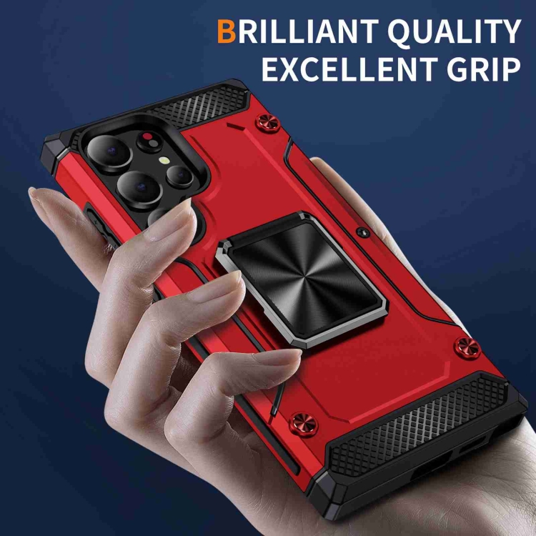 For Samsung Galaxy S24 Ultra 5G Shockproof Metal Holder Phone Case(Red) For Samsung Galaxy S24 Ultra 5G Shockproof Metal Holder Phone Case(Red)
