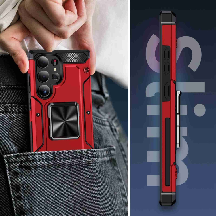 For Samsung Galaxy S24 Ultra 5G Shockproof Metal Holder Phone Case(Red) For Samsung Galaxy S24 Ultra 5G Shockproof Metal Holder Phone Case(Red)