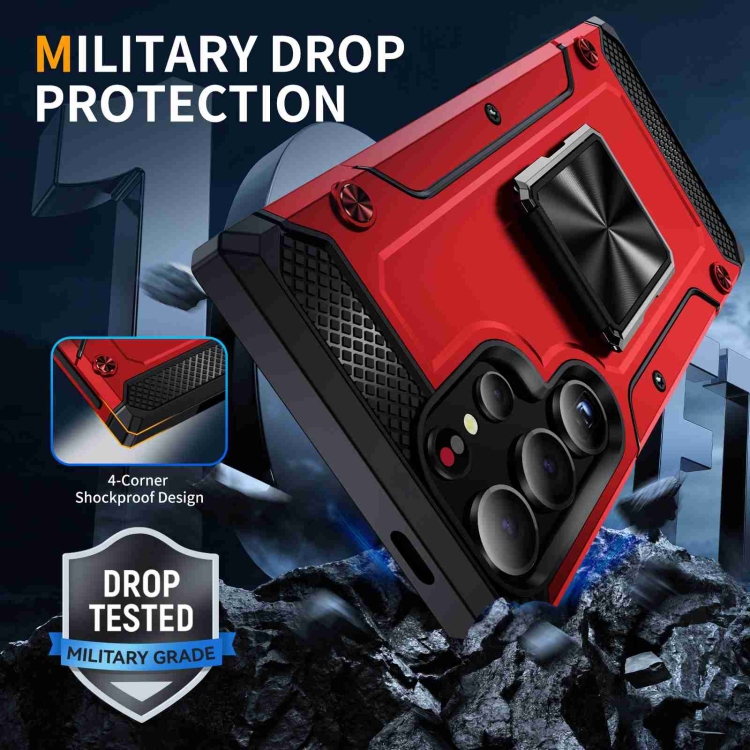 For Samsung Galaxy S24 Ultra 5G Shockproof Metal Holder Phone Case(Red) For Samsung Galaxy S24 Ultra 5G Shockproof Metal Holder Phone Case(Red)
