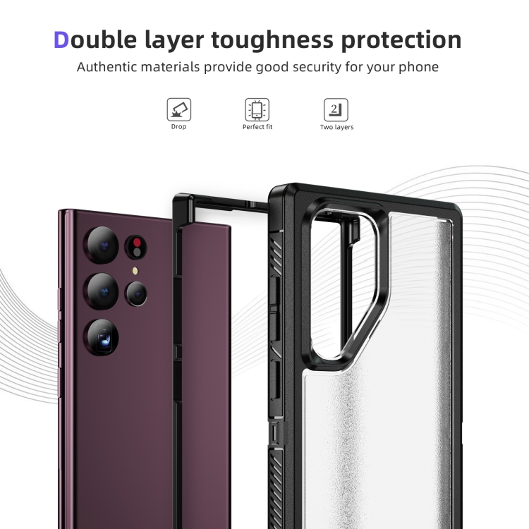 For Samsung Galaxy S22 Ultra 5G Guard Frosted Double Layer Phone Case(Black+Transparent) For Samsung Galaxy S22 Ultra 5G Guard Frosted Double Layer Phone Case(Black+Transparent)