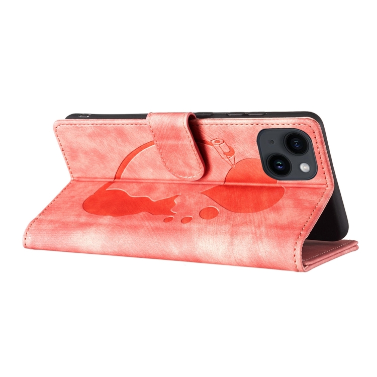 For iPhone 14 Pen Heart Cat Embossed Leather Phone Case(Orange) For iPhone 14 Pen Heart Cat Embossed Leather Phone Case(Orange)
