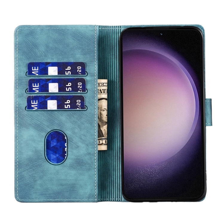 For Samsung Galaxy S23 5G Pen Heart Cat Embossed Leather Phone Case(Blue) For Samsung Galaxy S23 5G Pen Heart Cat Embossed Leather Phone Case(Blue)