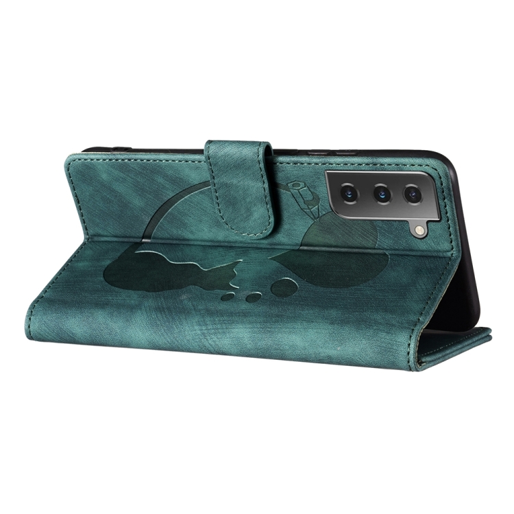For Samsung Galaxy S21 5G Pen Heart Cat Embossed Leather Phone Case(Green) For Samsung Galaxy S21 5G Pen Heart Cat Embossed Leather Phone Case(Green)