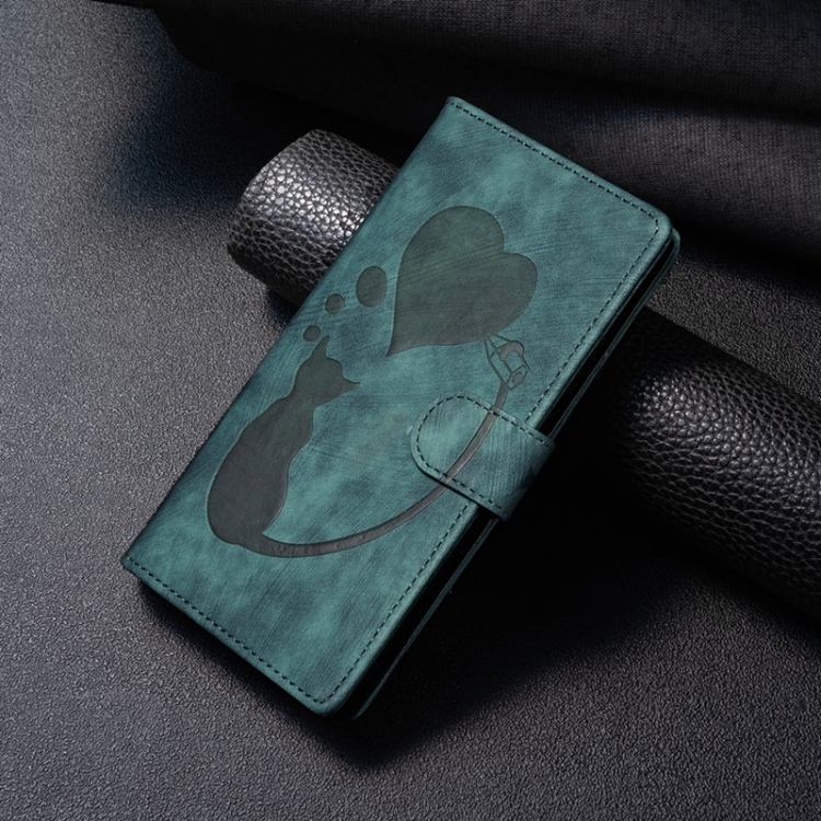 For Samsung Galaxy S20 FE 5G Pen Heart Cat Embossed Leather Phone Case(Green) For Samsung Galaxy S20 FE 5G Pen Heart Cat Embossed Leather Phone Case(Green)