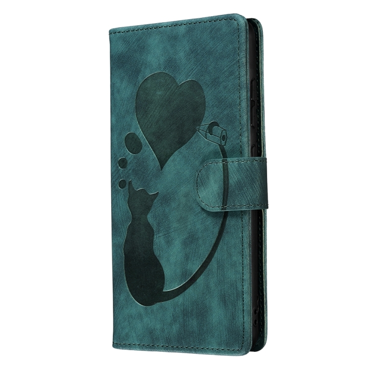 For Samsung Galaxy S20 FE 5G Pen Heart Cat Embossed Leather Phone Case(Green) For Samsung Galaxy S20 FE 5G Pen Heart Cat Embossed Leather Phone Case(Green)