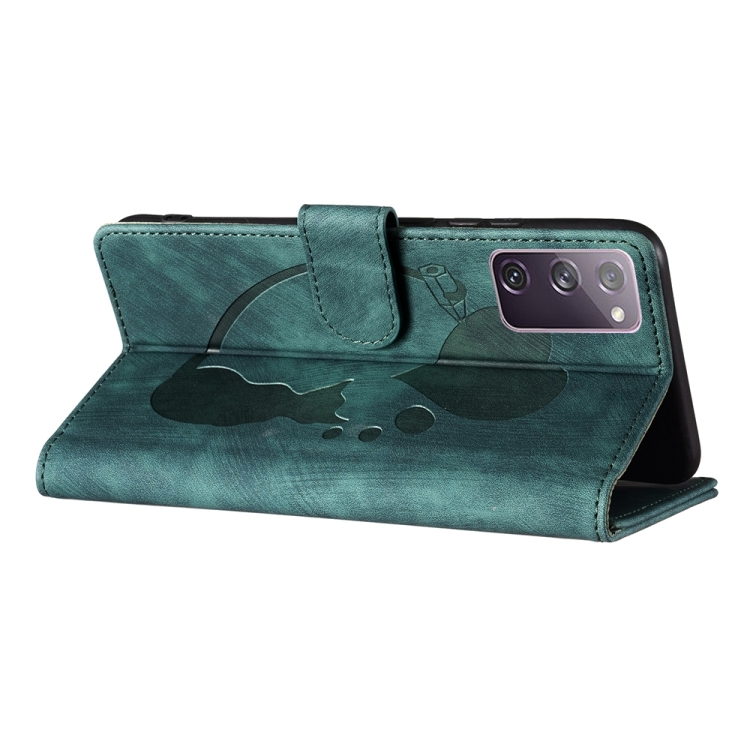 For Samsung Galaxy S20 FE 5G Pen Heart Cat Embossed Leather Phone Case(Green) For Samsung Galaxy S20 FE 5G Pen Heart Cat Embossed Leather Phone Case(Green)