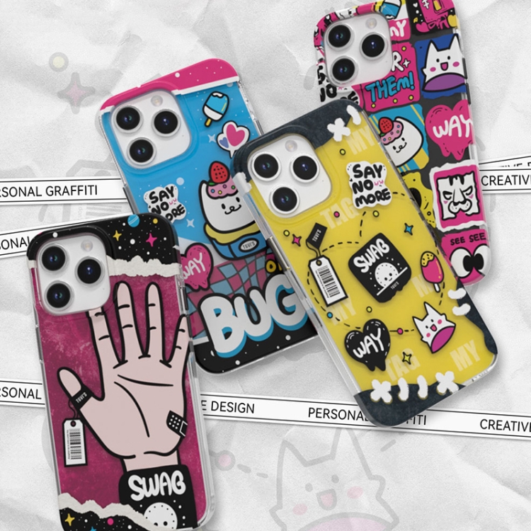 For iPhone 15 Pro Max TGVIS Stylish Series Graffiti Pattern Phone Case(Blue) For iPhone 15 Pro Max TGVIS Stylish Series Graffiti Pattern Phone Case(Blue)