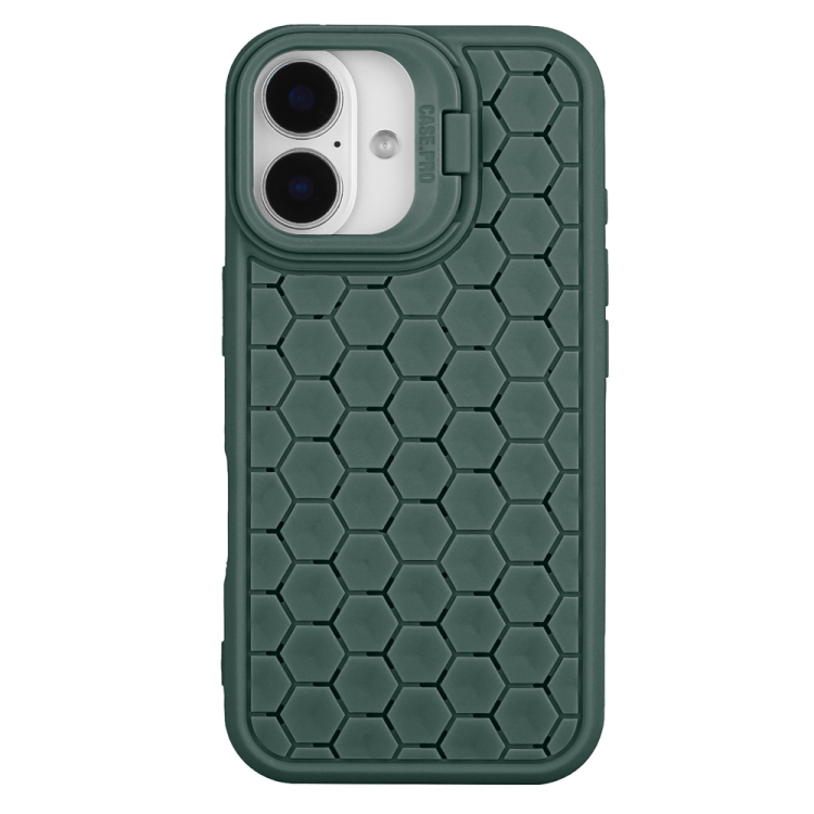 For iPhone 16 Honeycomb Radiating Lens Holder TPU Phone Case(Green) For iPhone 16 Honeycomb Radiating Lens Holder TPU Phone Case(Green)