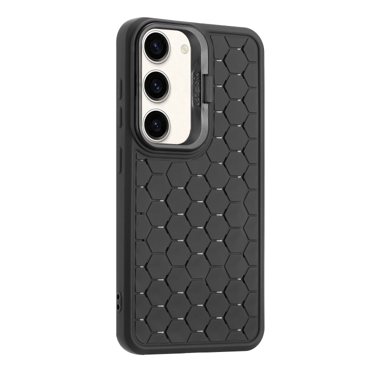 For Samsung Galaxy S23+ 5G Honeycomb Radiating Lens Holder TPU Phone Case(Black) For Samsung Galaxy S23+ 5G Honeycomb Radiating Lens Holder TPU Phone Case(Black)