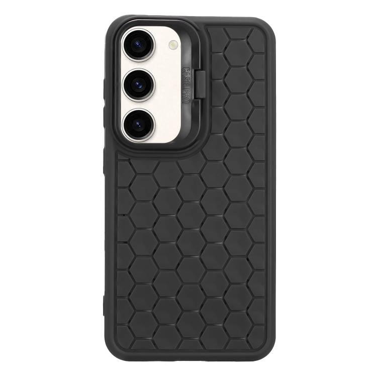 For Samsung Galaxy S23+ 5G Honeycomb Radiating Lens Holder TPU Phone Case(Black) For Samsung Galaxy S23+ 5G Honeycomb Radiating Lens Holder TPU Phone Case(Black)