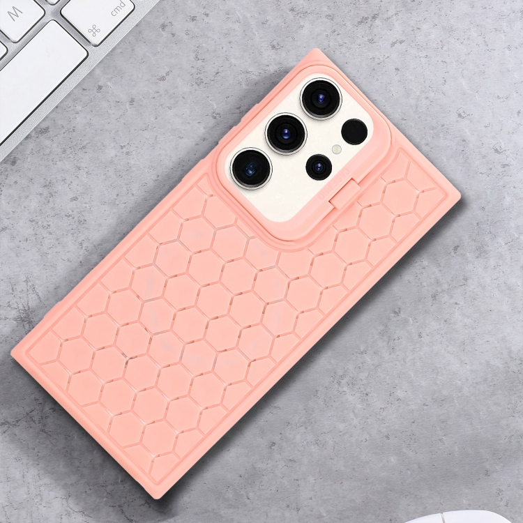 For Samsung Galaxy S24 Ultra 5G Honeycomb Radiating Lens Holder TPU Phone Case(Pink) For Samsung Galaxy S24 Ultra 5G Honeycomb Radiating Lens Holder TPU Phone Case(Pink)
