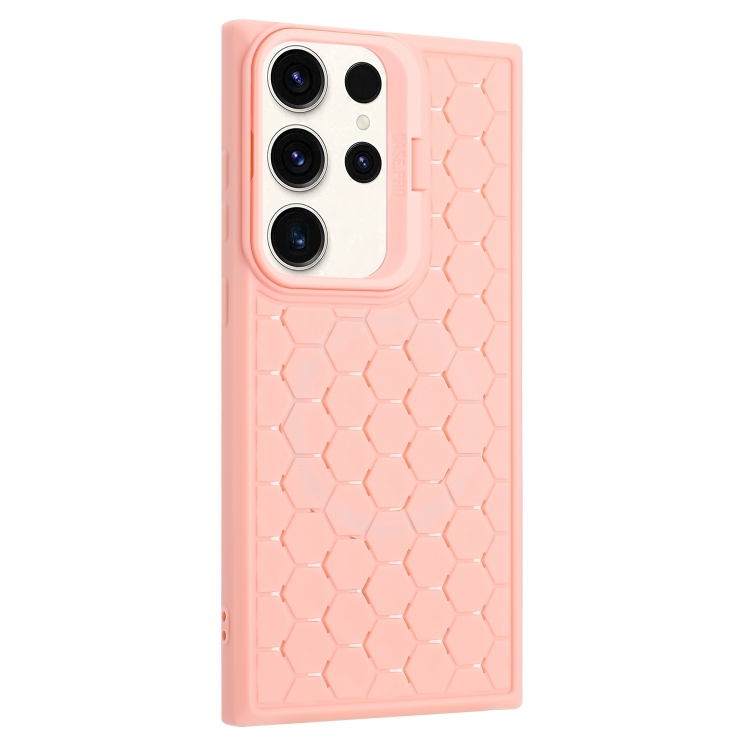 For Samsung Galaxy S24 Ultra 5G Honeycomb Radiating Lens Holder TPU Phone Case(Pink) For Samsung Galaxy S24 Ultra 5G Honeycomb Radiating Lens Holder TPU Phone Case(Pink)