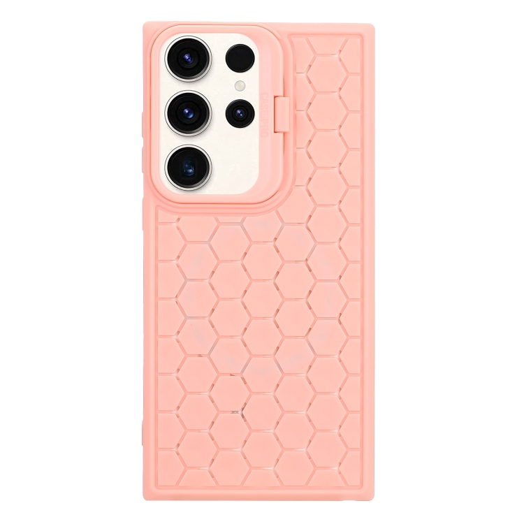 For Samsung Galaxy S24 Ultra 5G Honeycomb Radiating Lens Holder TPU Phone Case(Pink) For Samsung Galaxy S24 Ultra 5G Honeycomb Radiating Lens Holder TPU Phone Case(Pink)
