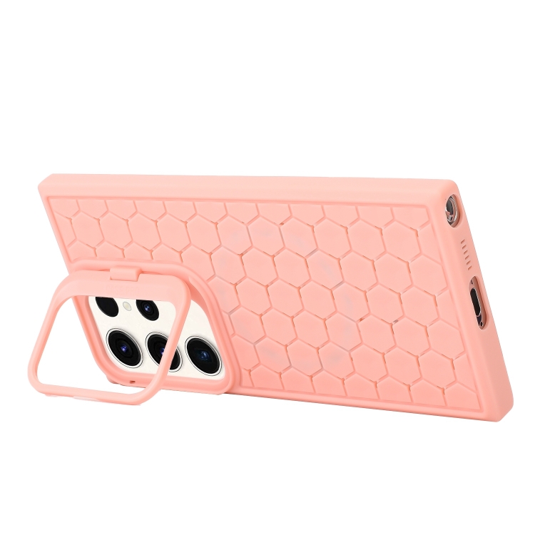 For Samsung Galaxy S24 Ultra 5G Honeycomb Radiating Lens Holder TPU Phone Case(Pink) For Samsung Galaxy S24 Ultra 5G Honeycomb Radiating Lens Holder TPU Phone Case(Pink)