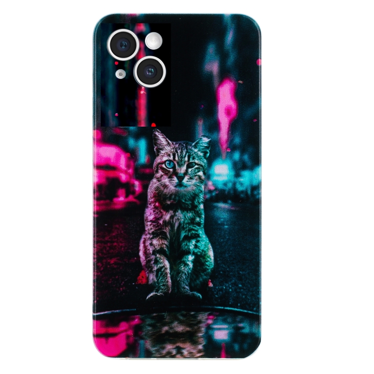 For iPhone 15 Plus Colorful Painting Pattern TPU Phone Case(Traffic Light Cat) For iPhone 15 Plus Colorful Painting Pattern TPU Phone Case(Traffic Light Cat)