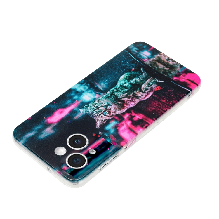 For iPhone 15 Plus Colorful Painting Pattern TPU Phone Case(Traffic Light Cat) For iPhone 15 Plus Colorful Painting Pattern TPU Phone Case(Traffic Light Cat)
