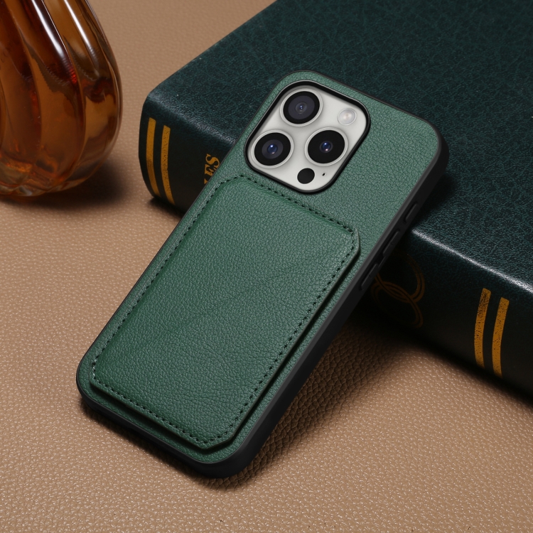 For iPhone 16 Pro D04 Calf Texture Dual Card Slot Holder Phone Case(Green) For iPhone 16 Pro D04 Calf Texture Dual Card Slot Holder Phone Case(Green)