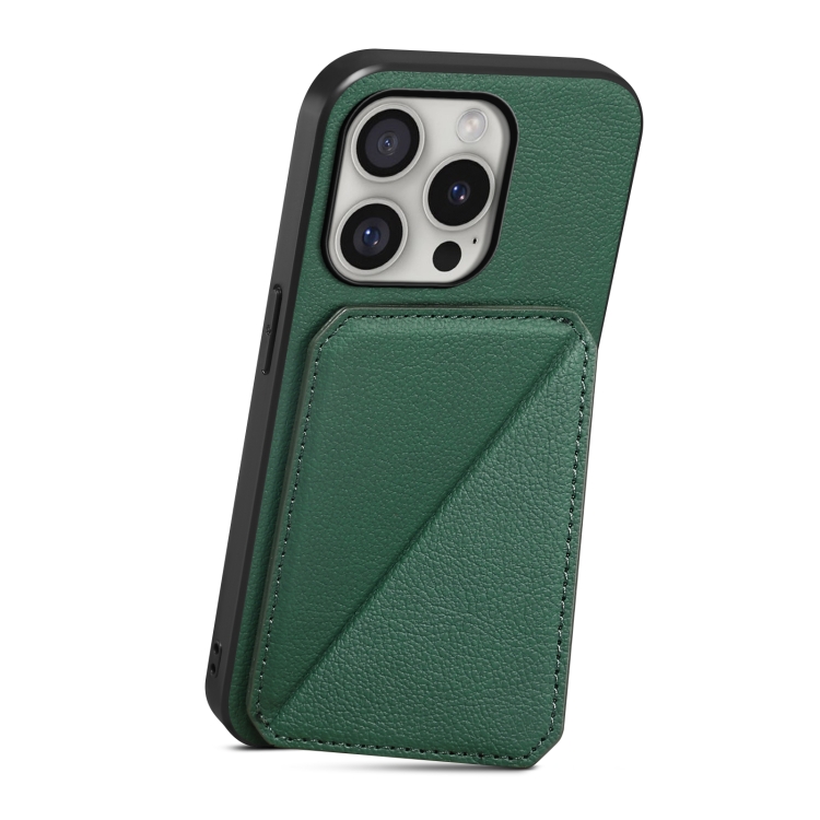 For iPhone 16 Pro D04 Calf Texture Dual Card Slot Holder Phone Case(Green) For iPhone 16 Pro D04 Calf Texture Dual Card Slot Holder Phone Case(Green)