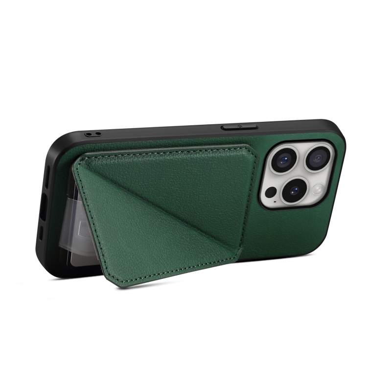 For iPhone 16 Pro D04 Calf Texture Dual Card Slot Holder Phone Case(Green) For iPhone 16 Pro D04 Calf Texture Dual Card Slot Holder Phone Case(Green)