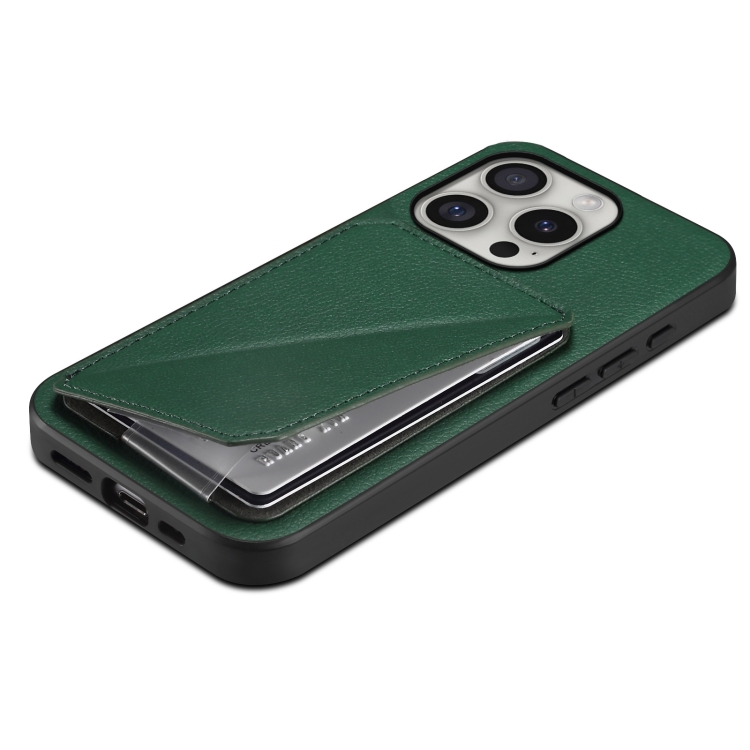 For iPhone 16 Pro D04 Calf Texture Dual Card Slot Holder Phone Case(Green) For iPhone 16 Pro D04 Calf Texture Dual Card Slot Holder Phone Case(Green)