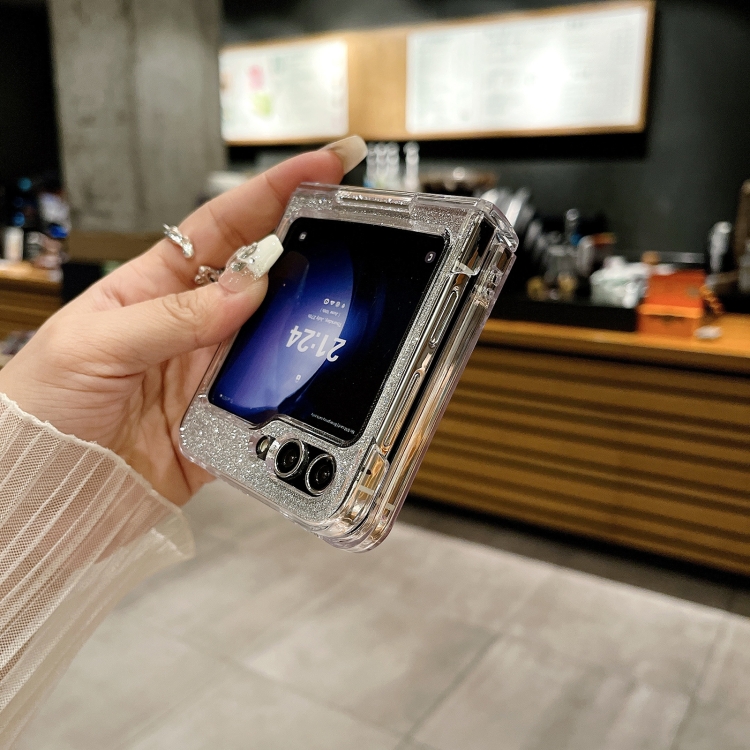 For Samsung Galaxy Z Flip5 5G Skin Feel PC Flash Paper Shockproof Phone Case(Black Silver Gradient)