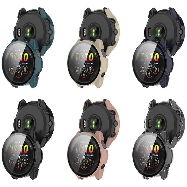 Para Garmin Forerunner 165/165 Music PC + Funda protectora de reloj integrada con película templada (negro) - B4