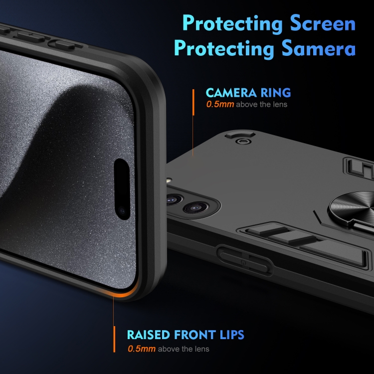 For Samsung Galaxy S23+ 5G Shockproof Metal Ring Holder Phone Case(Black) For Samsung Galaxy S23+ 5G Shockproof Metal Ring Holder Phone Case(Black)